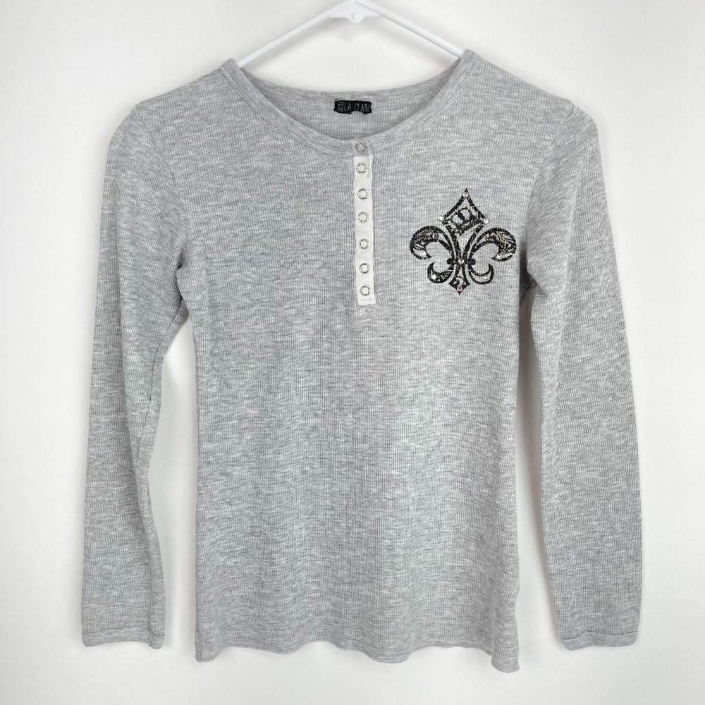 LA Class Gray Ribbed Long Sleeve Shirt S